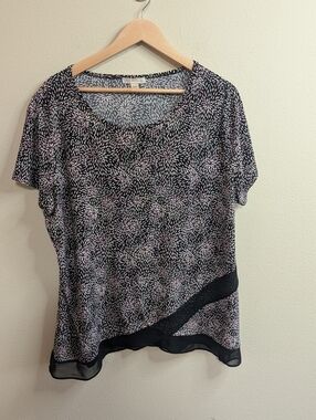 Dress Barn Women’s 2X Black Pink Abstract Floral Blouse Asymmetrical Hem Top